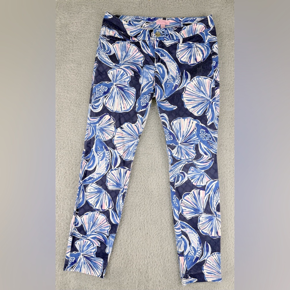 LILLY PULITZER KELLY SKINNY ANKLE PANTS NAVY IN REEL LIFE SIZE 2